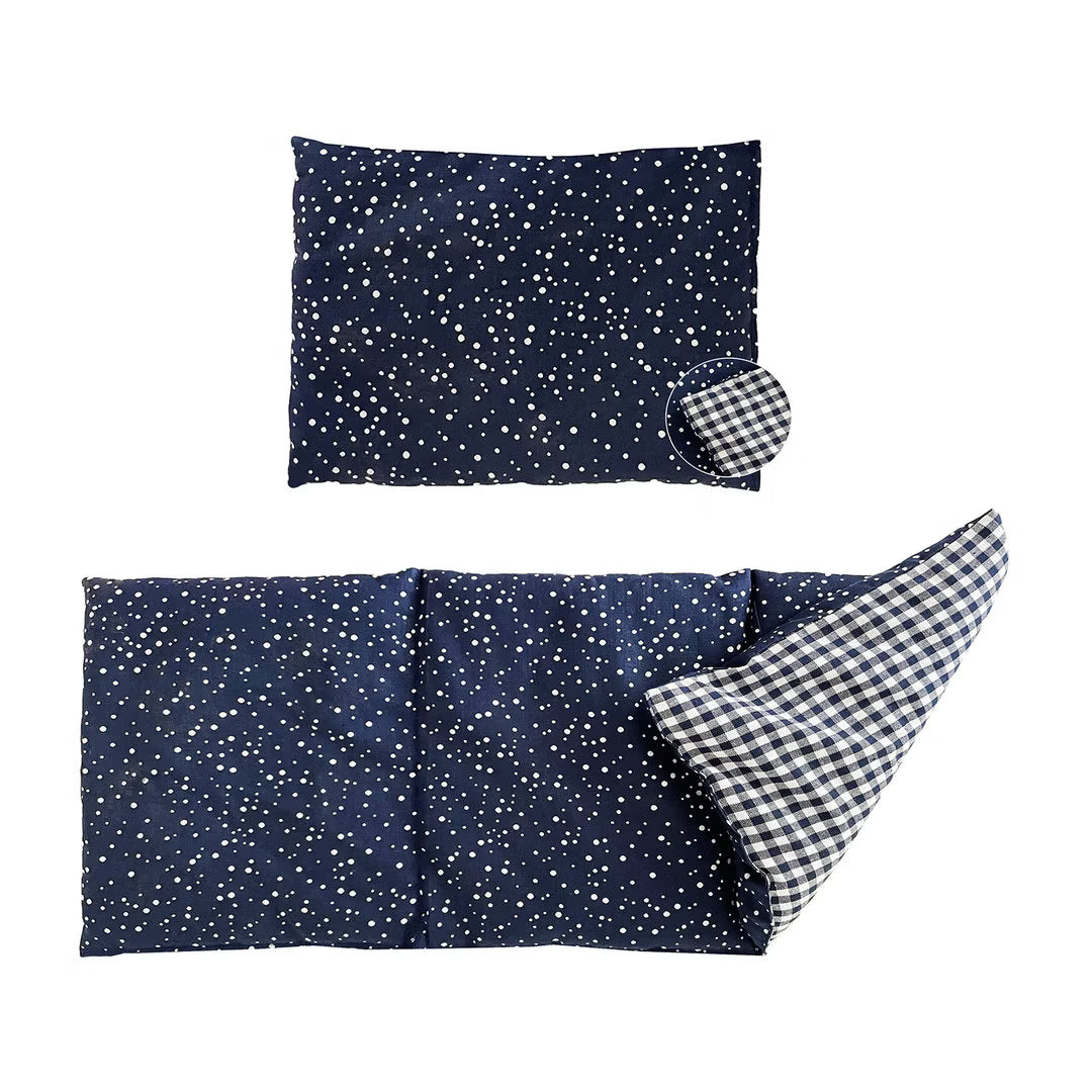 Original Dr. Berger 1-Kammer-und 3-Kammer Kirschkernkissen Set Tupfendruck Blau