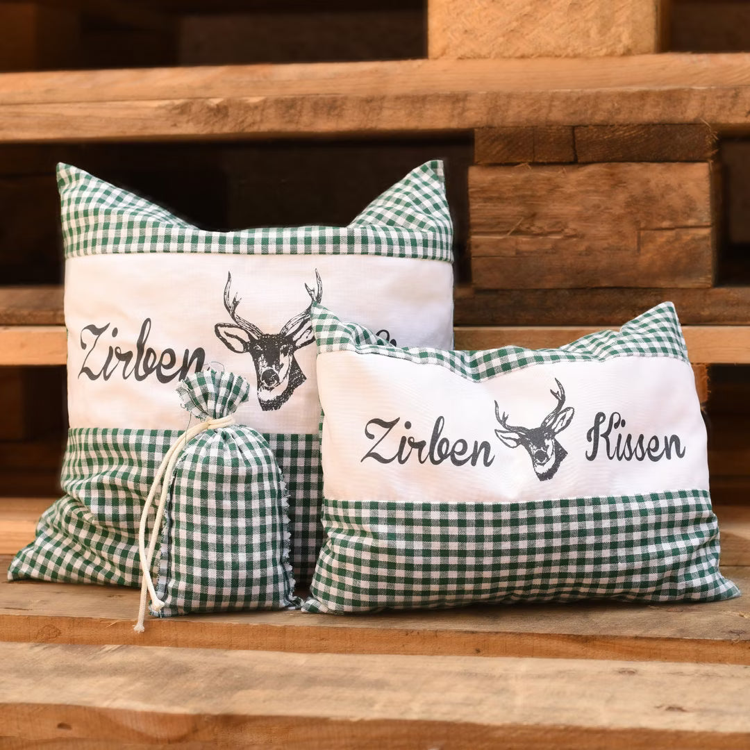 Zirbenkissen-Set Vichy Grün mit Duftbeutel