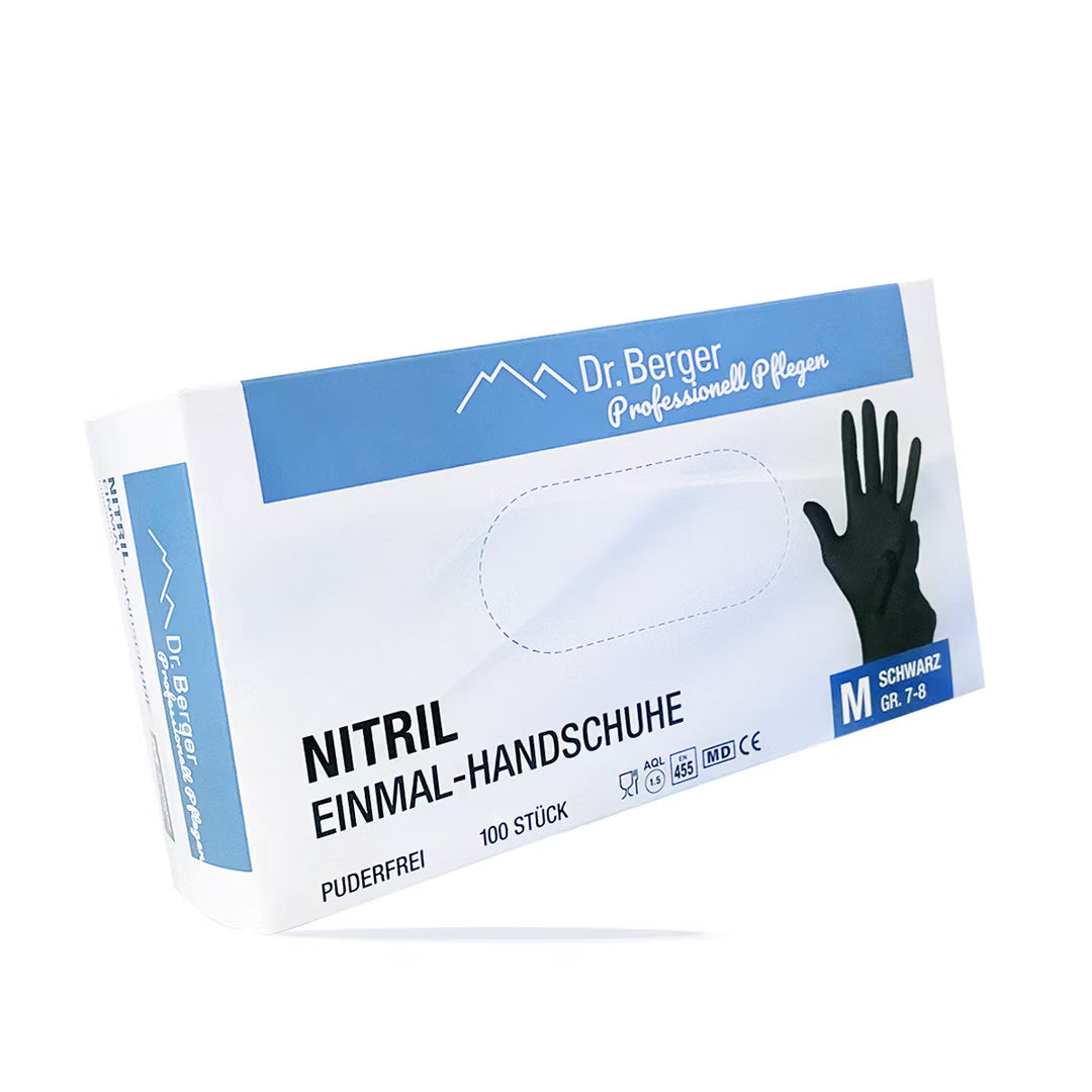 100 Stück Dr. Berger Nitril Einmalhandschuhe latex- und puderfrei Schwarz Gr. S-XL