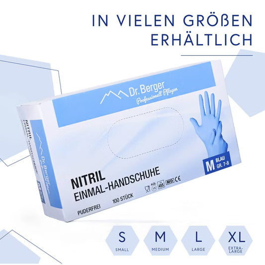100 Stück Dr. Berger Nitril Einmalhandschuhe latex- und puderfrei Blau Gr. S-XL
