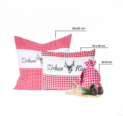 Zirbenkissen-Set Vichy Rot mit Duftbeutel