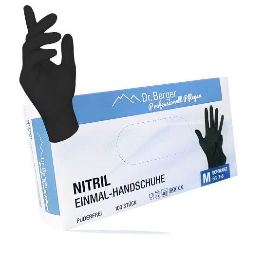 100 Stück Dr. Berger Nitril Einmalhandschuhe latex- und puderfrei Schwarz Gr. S-XL