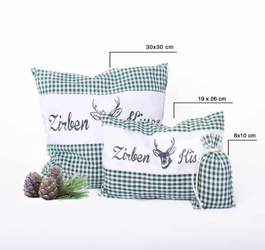 Zirbenkissen-Set Vichy Grün mit Duftbeutel
