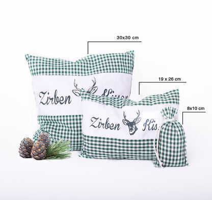 Zirbenkissen-Set Vichy Grün mit Duftbeutel