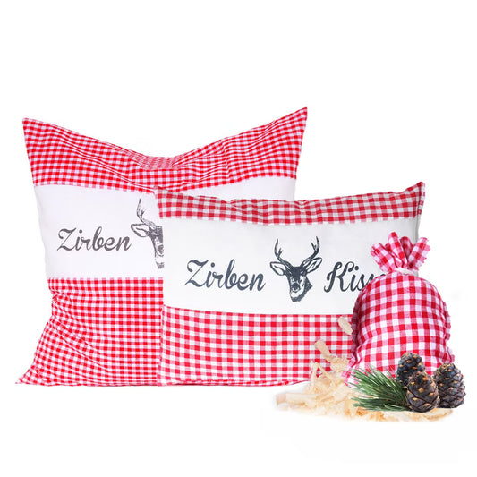 Zirbenkissen-Set Vichy Rot mit Duftbeutel