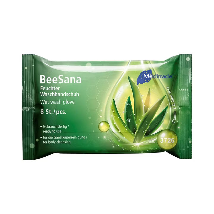 8 Stück Meditrade BeeSana Feuchter Waschhandschuh Weiß