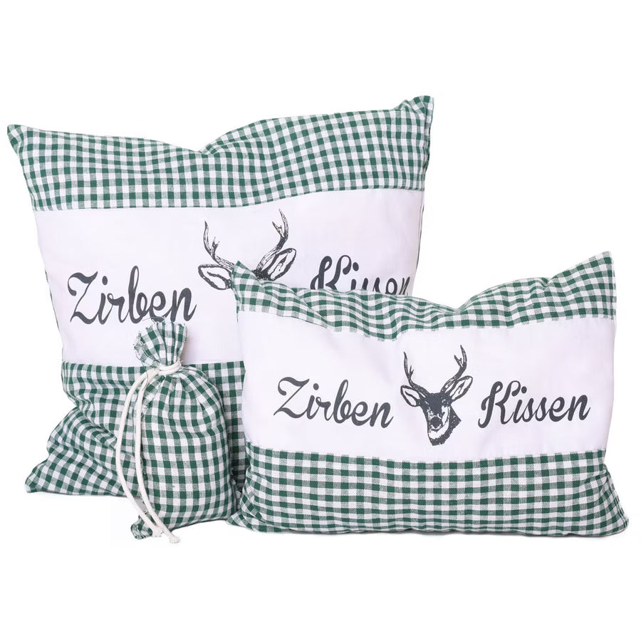 Zirbenkissen-Set Vichy Grün mit Duftbeutel